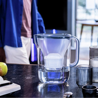 BRITA water filter jug Style Essential in blue on kitchen counter.