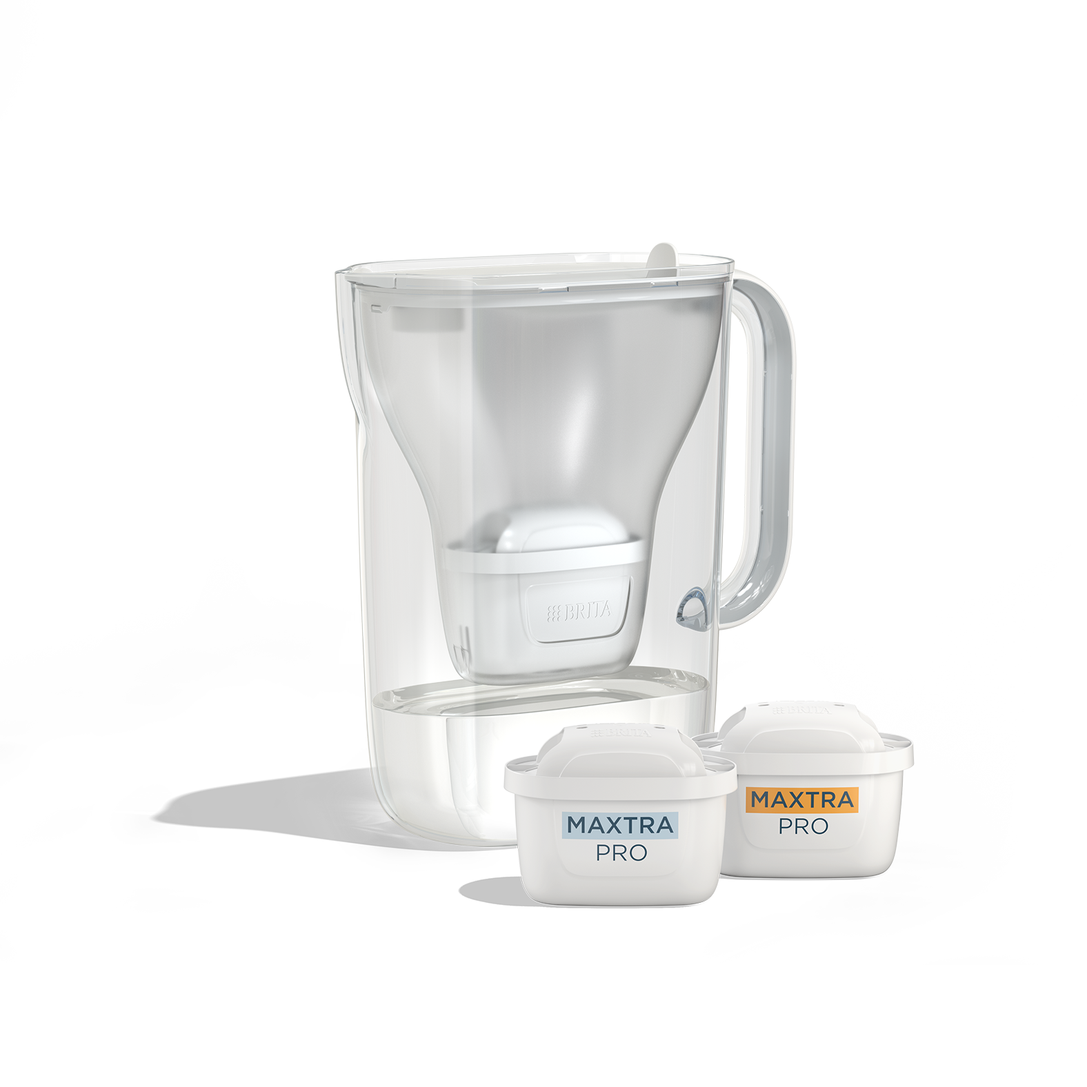 BRITA Style Essential in white with two MAXTRA PRO filter cartridges.