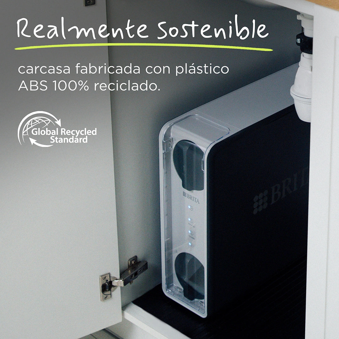 BRITA mypure RO filtration unit installed inside a kitchen cabinet