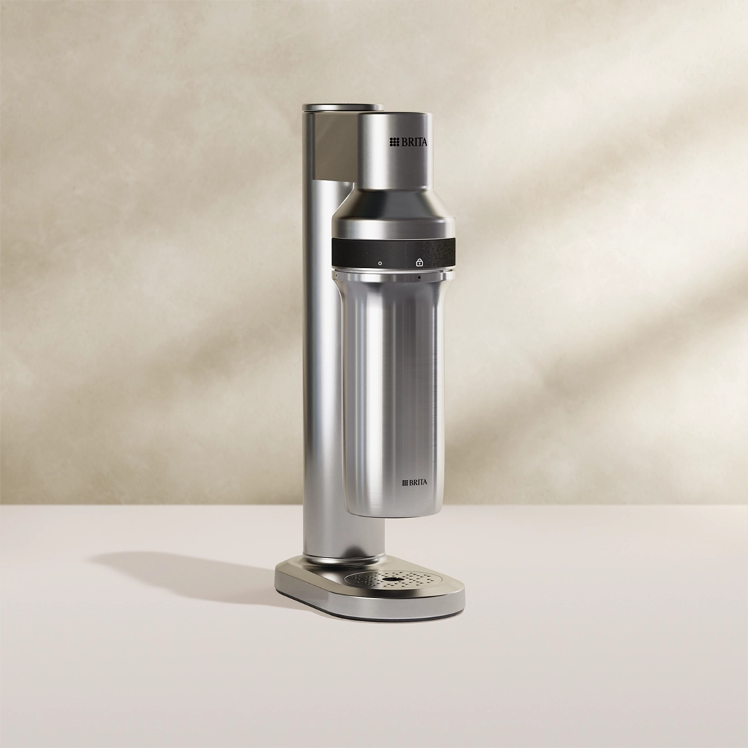 BRITA sodaTRIO pro Sparkling Water Maker on beige background