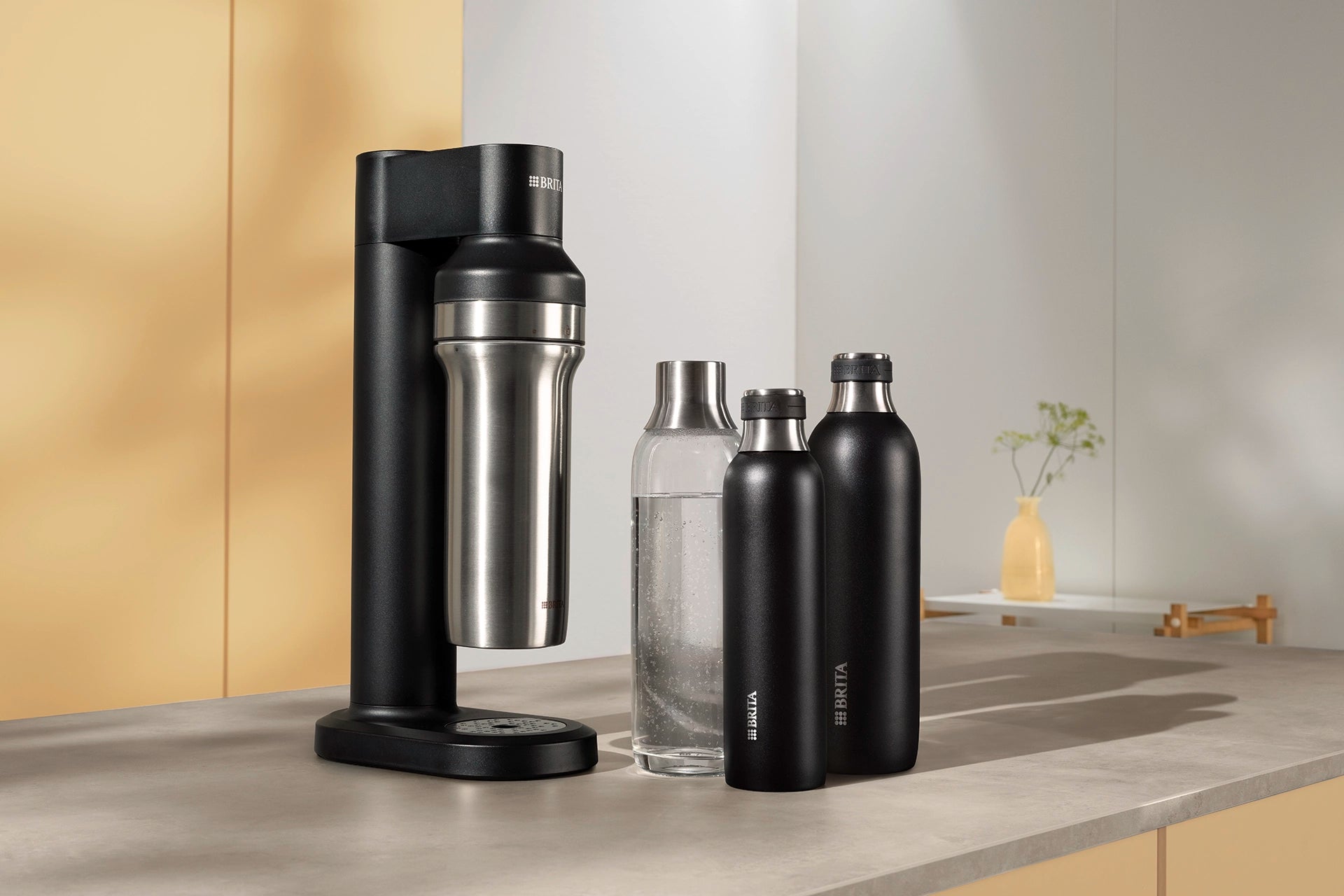 BRITA sodaTRIO displayed on a countertop